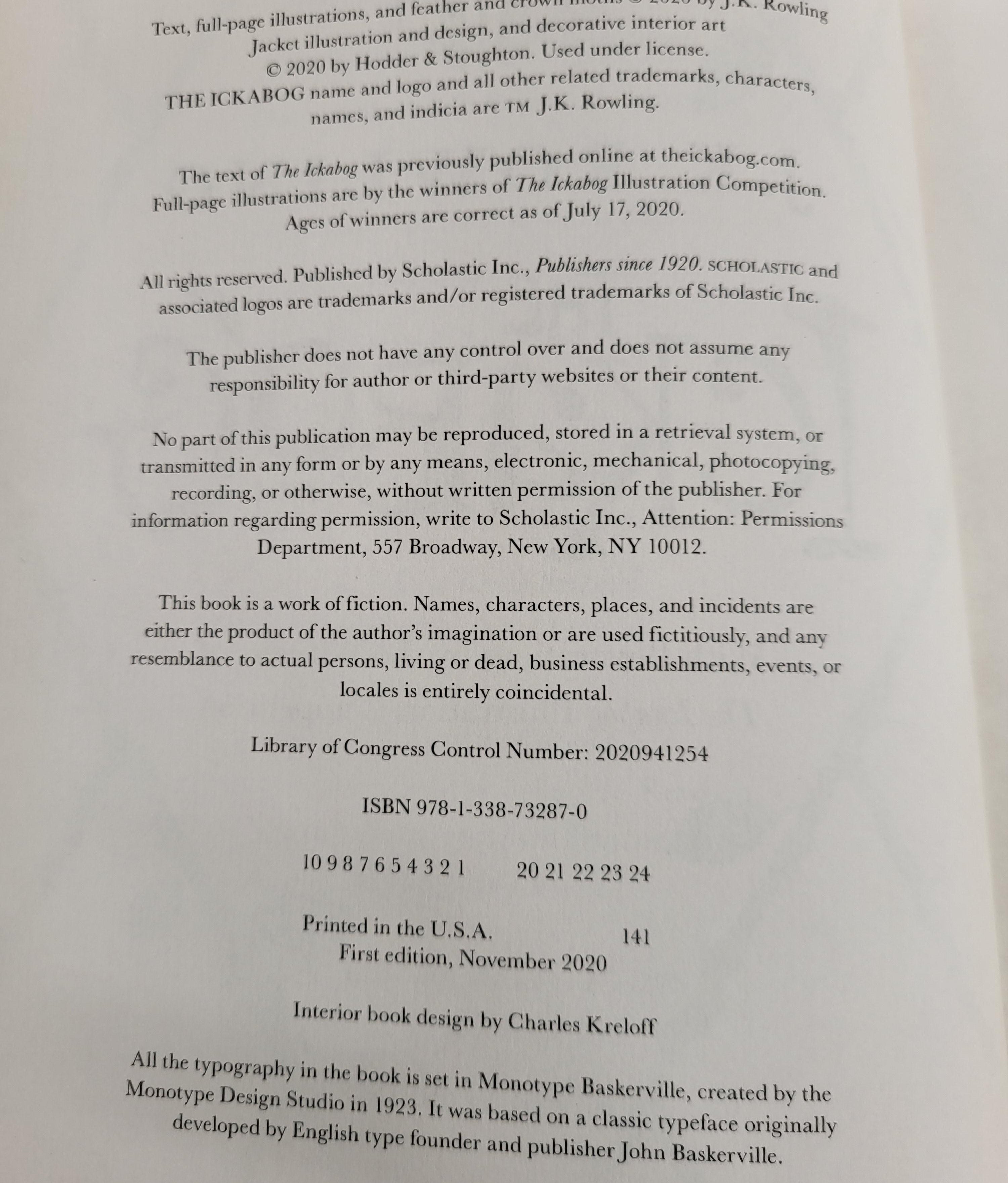 The Ickabog by J.K. Rowling, 2020 First Edition Hardcover