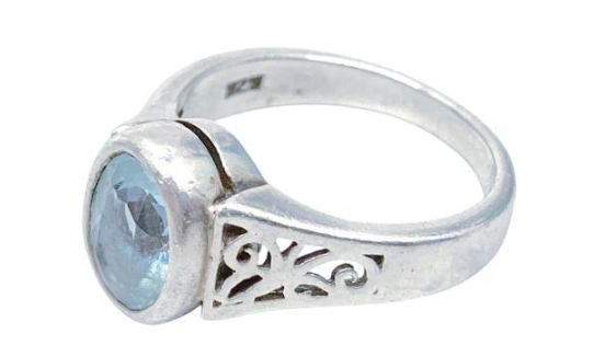Sterling Silver 925 Blue Topaz Gemstone Ring | Open Work Band Size 6