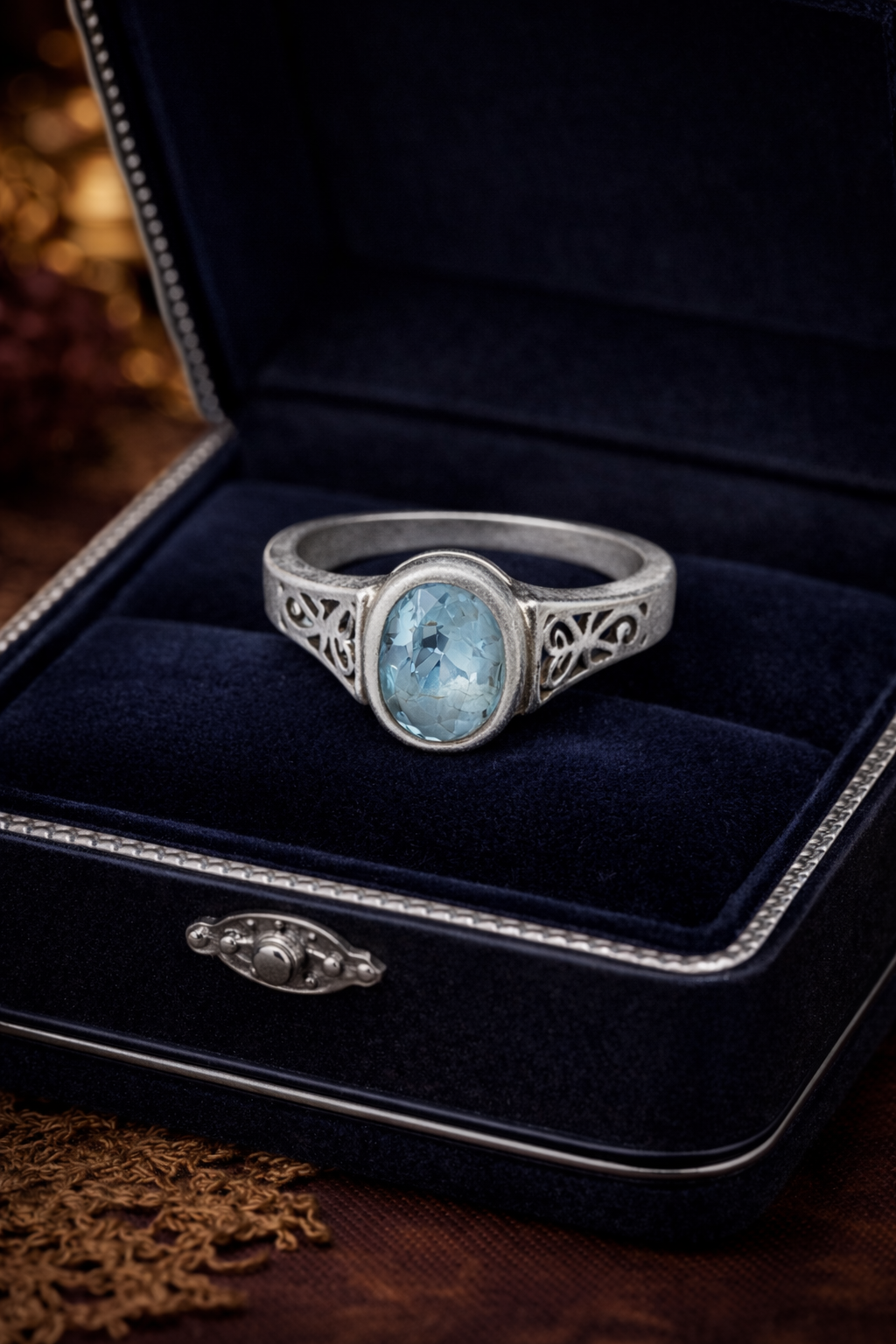 Sterling Silver 925 Blue Topaz Gemstone Ring | Open Work Band Size 6