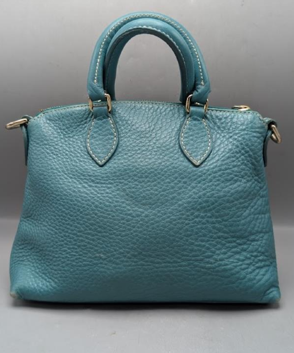 Dooney and Bourke Small Dillen Satchel | Teal Pebbled Leather Crossbody Bag with Strap and Dust Bag