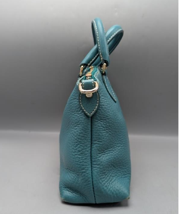 Dooney and Bourke Small Dillen Satchel | Teal Pebbled Leather Crossbody Bag with Strap and Dust Bag