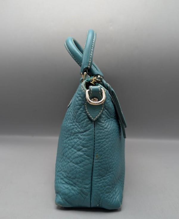 Dooney and Bourke Small Dillen Satchel | Teal Pebbled Leather Crossbody Bag with Strap and Dust Bag
