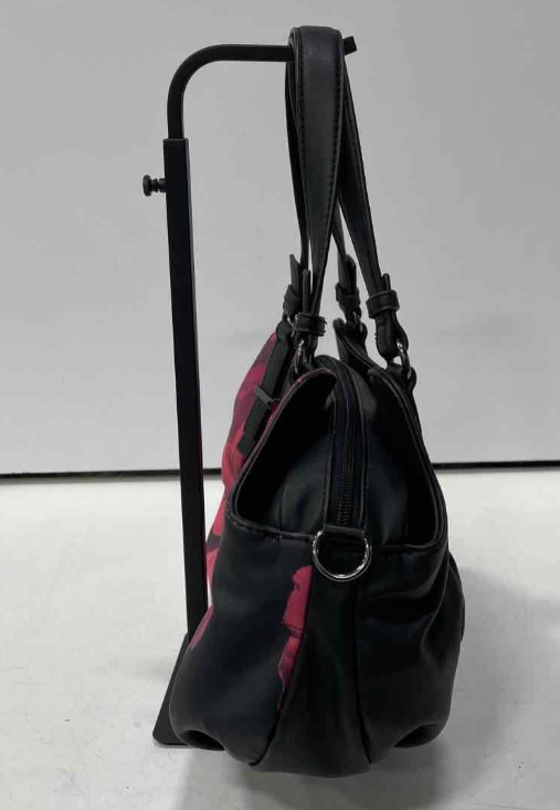 Black Floral Hobo Bag Pink Flower Print | Soft Slouchy Shoulder Handbag Everyday Purse