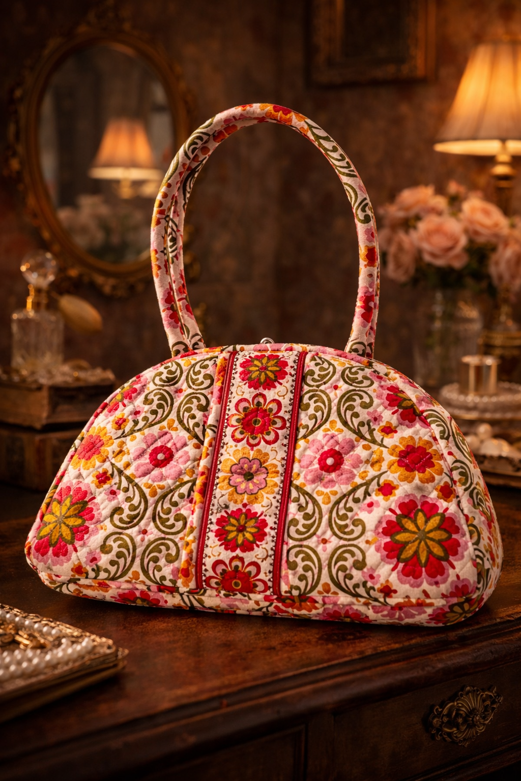 Vera Bradley Mod Floral Pink Quilted Handbag | Structured Top Handle Purse