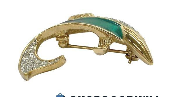 Vintage Atwood and Sawyer Enamel Dolphin Brooch with Crystal Rhinestones | Gold Tone Designer Ocean Jewelry