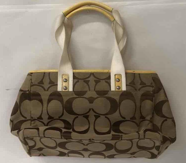 Coach Signature C Canvas Satchel | Khaki & Brown Structured Top Handle Handbag with Turnlock Accent