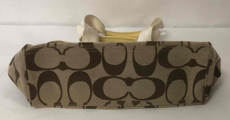 Coach Signature C Canvas Satchel | Khaki & Brown Structured Top Handle Handbag with Turnlock Accent