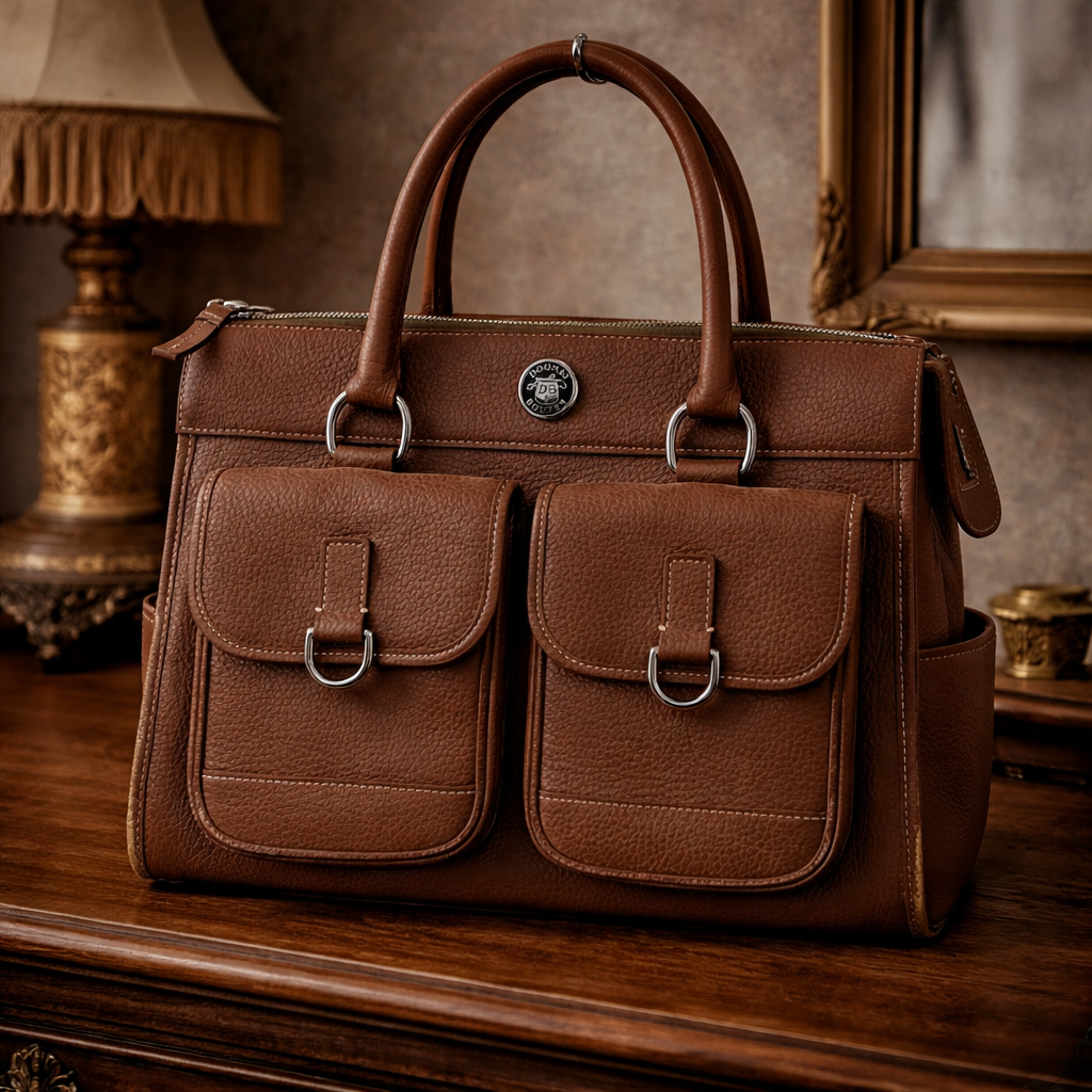 Vintage Dooney & Bourke All Weather Leather Brown Pebbled Satchel Handbag Dual Pocket Structured Tote