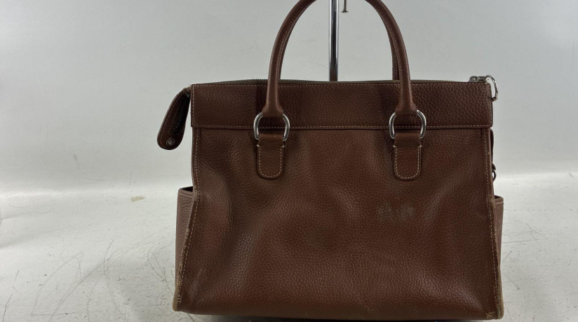 Vintage Dooney & Bourke All Weather Leather Brown Pebbled Satchel Handbag Dual Pocket Structured Tote