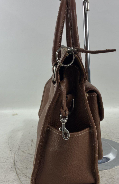Vintage Dooney & Bourke All Weather Leather Brown Pebbled Satchel Handbag Dual Pocket Structured Tote
