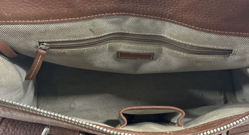 Vintage Dooney & Bourke All Weather Leather Brown Pebbled Satchel Handbag Dual Pocket Structured Tote