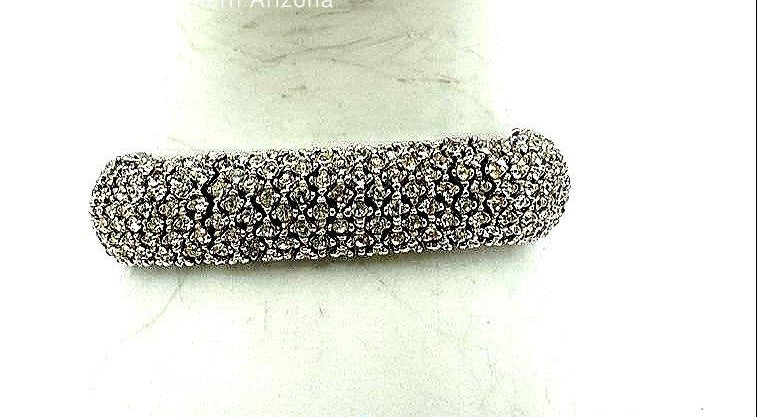 Vintage White Rhinestone Cluster Panel Link Bracelet | Silver Tone Statement Tennis Bracelet