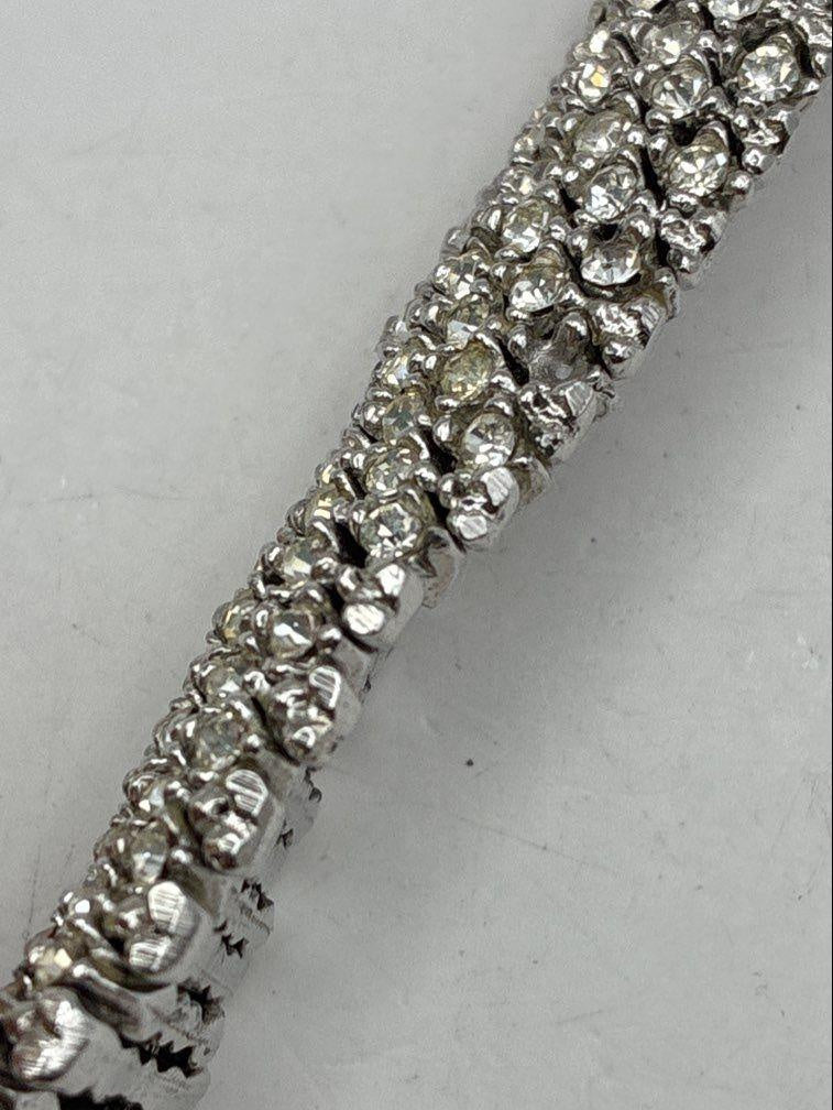 Vintage White Rhinestone Cluster Panel Link Bracelet | Silver Tone Statement Tennis Bracelet