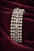 Vintage Weiss Rhinestone Bracelet with Baguette and Round Cut Stones, Wide Silver Tone Statement Bracelet