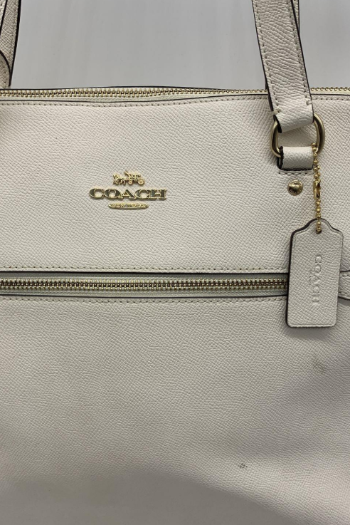 Coach Chalk White Pebbled Leather Tote Bag Carryall Shoulder Purse F79608 with Hangtag | Classic Everyday Tote