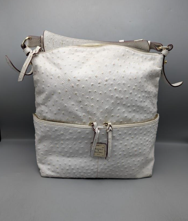 Dooney & Bourke Ostrich-Embossed Leather Crossbody Bag White Zip-Front Utility Style