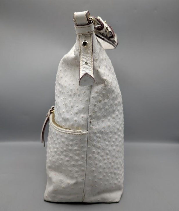 Dooney & Bourke Ostrich-Embossed Leather Crossbody Bag White Zip-Front Utility Style