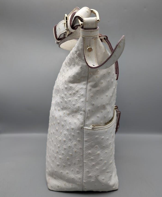 Dooney & Bourke Ostrich-Embossed Leather Crossbody Bag White Zip-Front Utility Style
