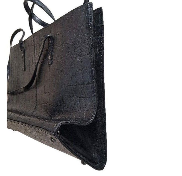Wilsons Leather Black Croc Embossed Messenger Bag Push Lock Briefcase Crossbody