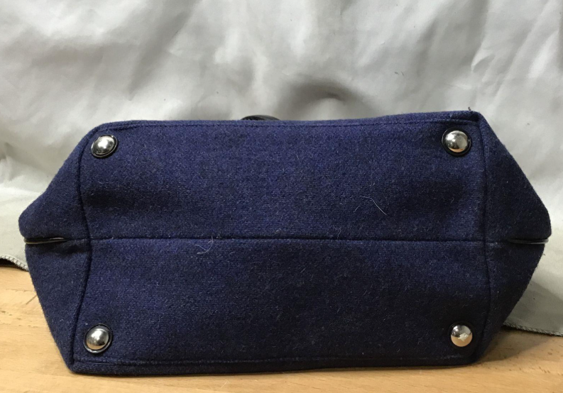 Coach Blue & Black Wool Blend Tote Bag | Patent Leather Handle Shoulder Bag with Signature Charm