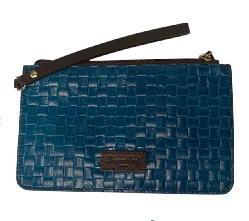 Dooney & Bourke Lilliana Teal Woven Leather Tote with Matching Wristlet, Gold Hardware Set