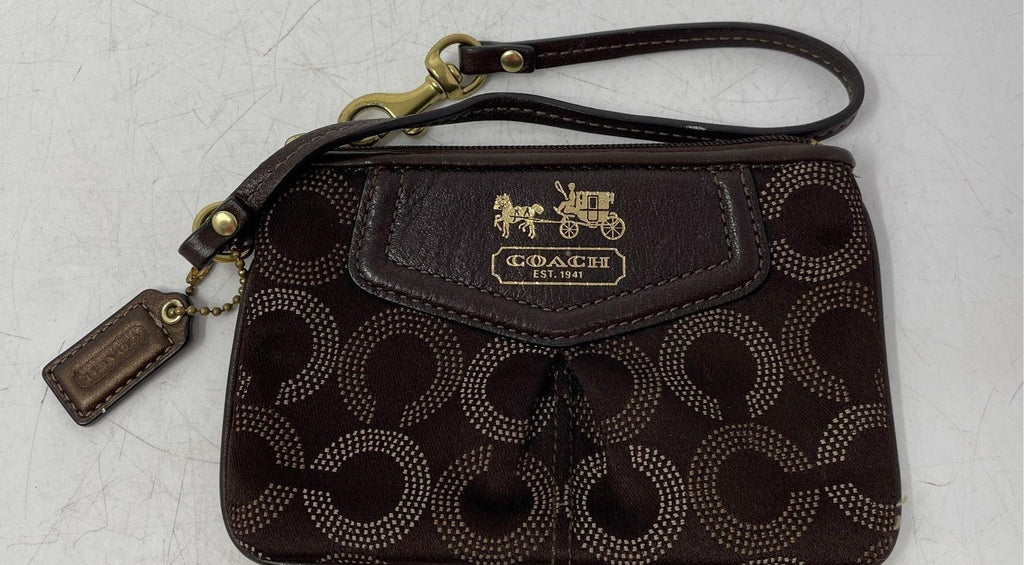 Coach Womens Madison 44443 Brown Op Art Signature Dots Zip Top Wristlet Wallet