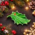 Vintage Hedy Holly Leaf Brooch Green Enamel Christmas Pin Signed