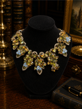 Gold Tone Floral Crystal Statement Collar Necklace