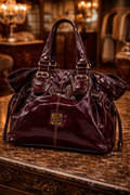 Dooney & Bourke Burgundy Patent Leather Drawstring Tote Bag Y2K Designer Handbag
