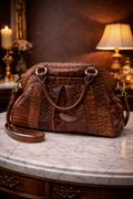 Authentic Brahmin Louise Satchel | Retired Brown Crocodile Embossed Leather Top Handle Crossbody Handbag with Dust Bag