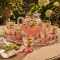 Macbeth Evans Pink Glass Pitcher Set Gold Stripe 6 Glasses Vintage Depression Era