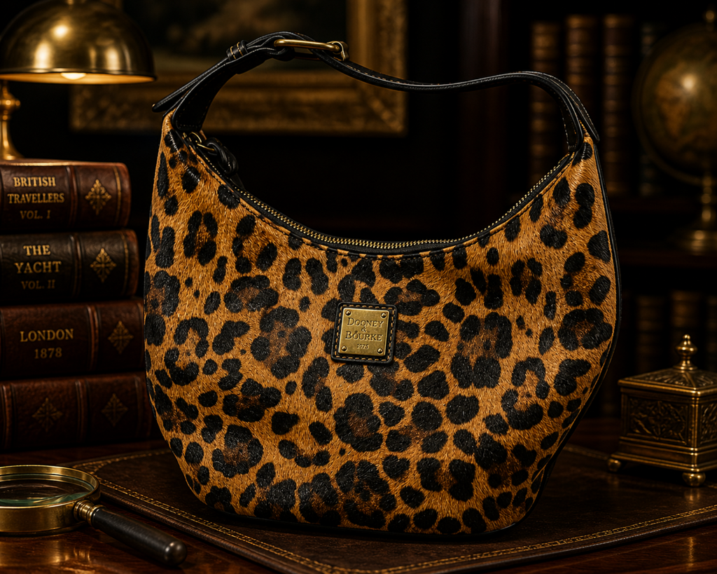 Dooney and Bourke Animal Print Coated Cotton Hobo Bag with Leather Trim