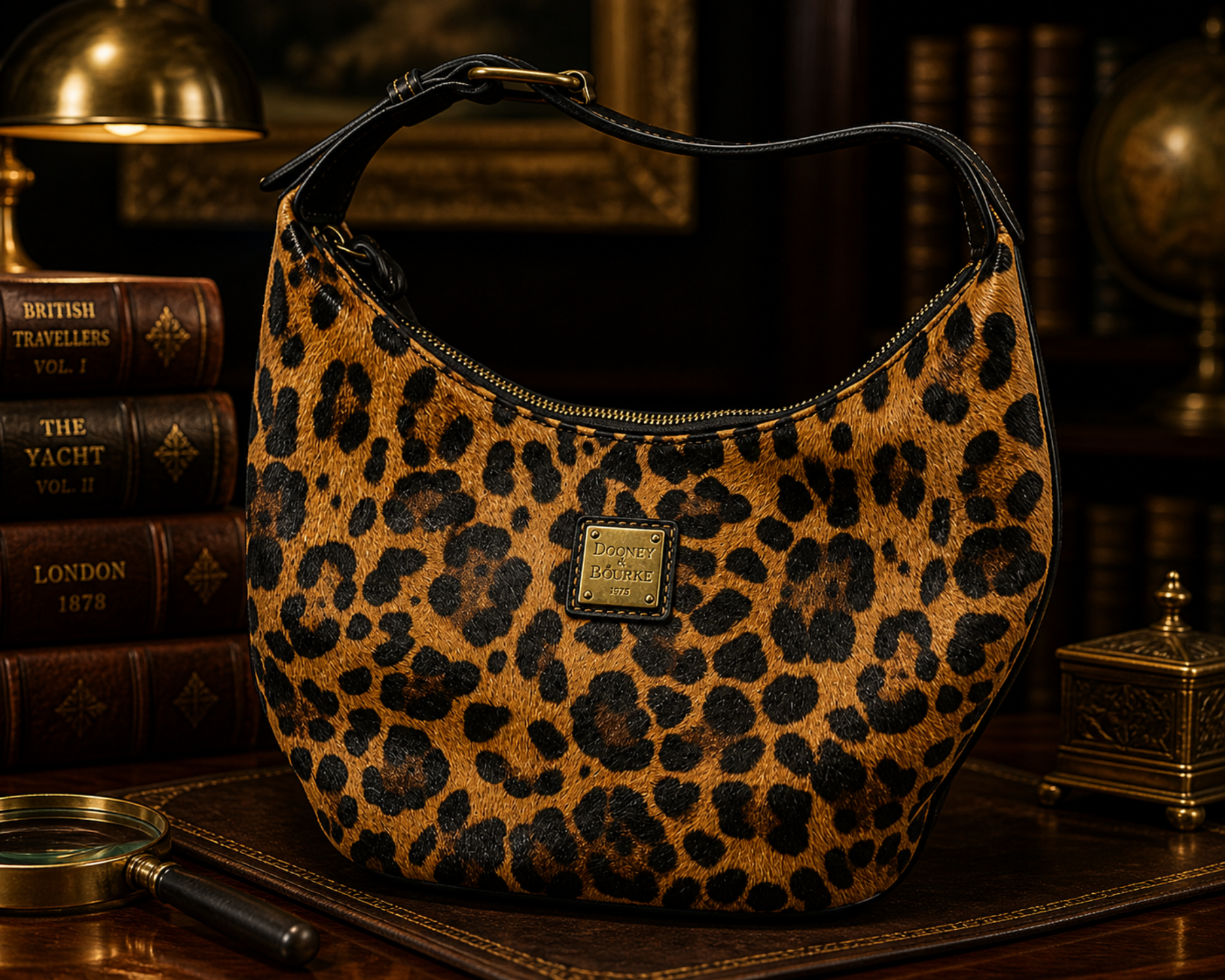 Dooney and Bourke Animal Print Coated Cotton Hobo Bag with Leather Trim