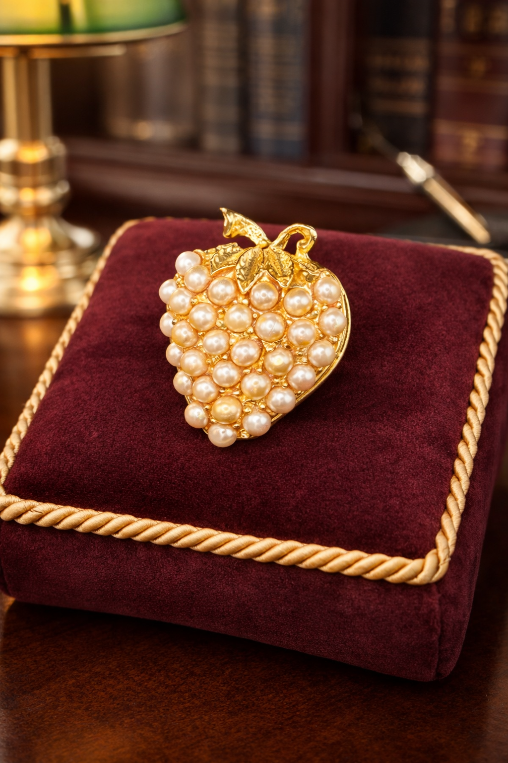 Vintage Faux Pearl Strawberry Brooch Gold Tone Cluster Fruit Pin Elegant Cottagecore Jewelry