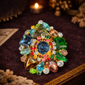 Large Vintage Multi Rhinestone Cluster Brooch Colorful Statement Pin Gold Tone