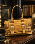 Michael Kors Tan Leather Double Buckle Pocket Satchel Bag