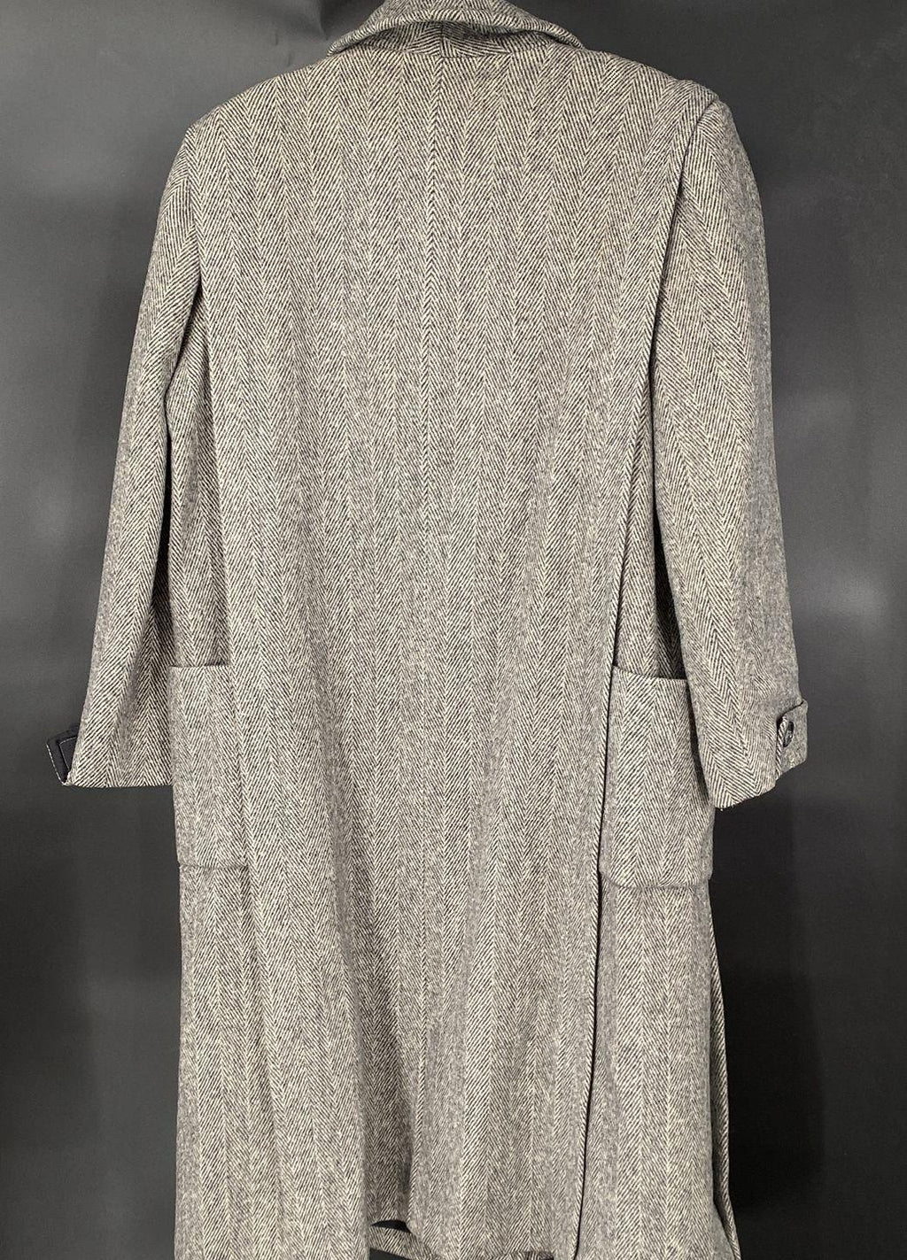 Noble Fashions Men's Black/Ivory Long Wool Blend Herringbone Winter Coat