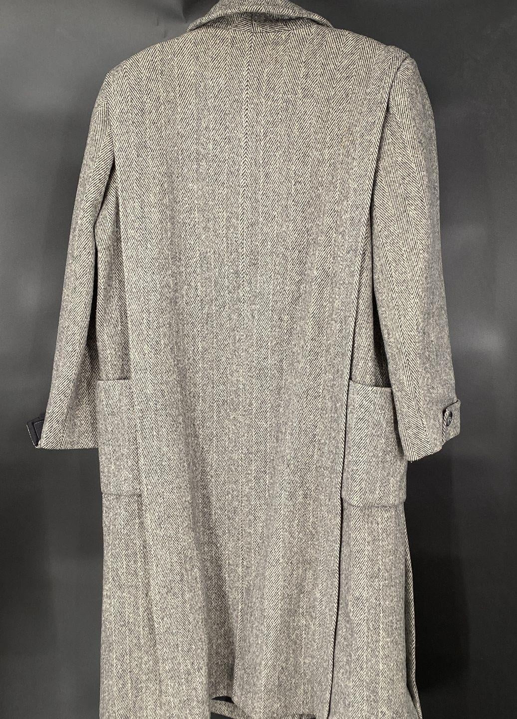 Noble Fashions Men's Black/Ivory Long Wool Blend Herringbone Winter Coat