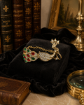 Gold Tone Multicolor Crystal Peacock Hand Bracelet | Ring-to-Bracelet Statement Jewelry