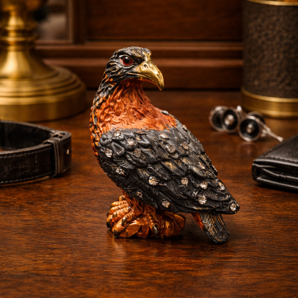 Blue and Brown Eagle Magnetic Trinket Box 3 Inch Solid Metal Hinged Design