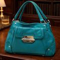 (SOLD) B. Makowsky Turquoise Leather Hobo Bag Plum Satin Interior Shoulder Bag Statement Color