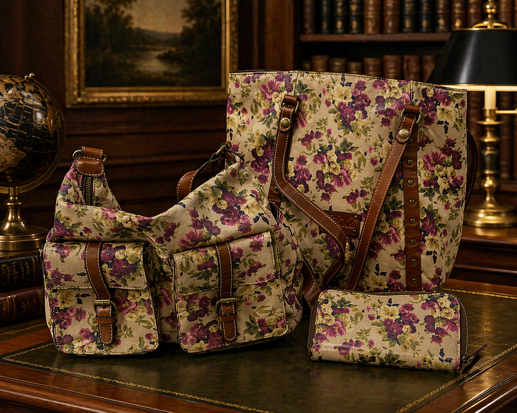 Patricia Nash 3 Pc Floral Leather Set Tote Bag Crossbody Satchel Wallet Matching Purse Lot