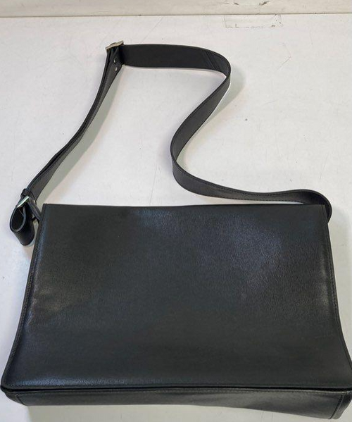 Barneys New York Black Leather Messenger Bag | Minimalist Flap Crossbody Work Briefcase