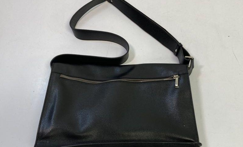 Barneys New York Black Leather Messenger Bag | Minimalist Flap Crossbody Work Briefcase