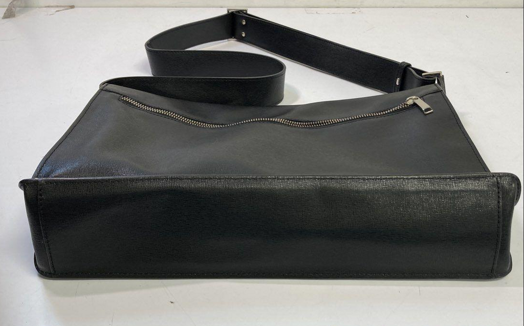 Barneys New York Black Leather Messenger Bag | Minimalist Flap Crossbody Work Briefcase
