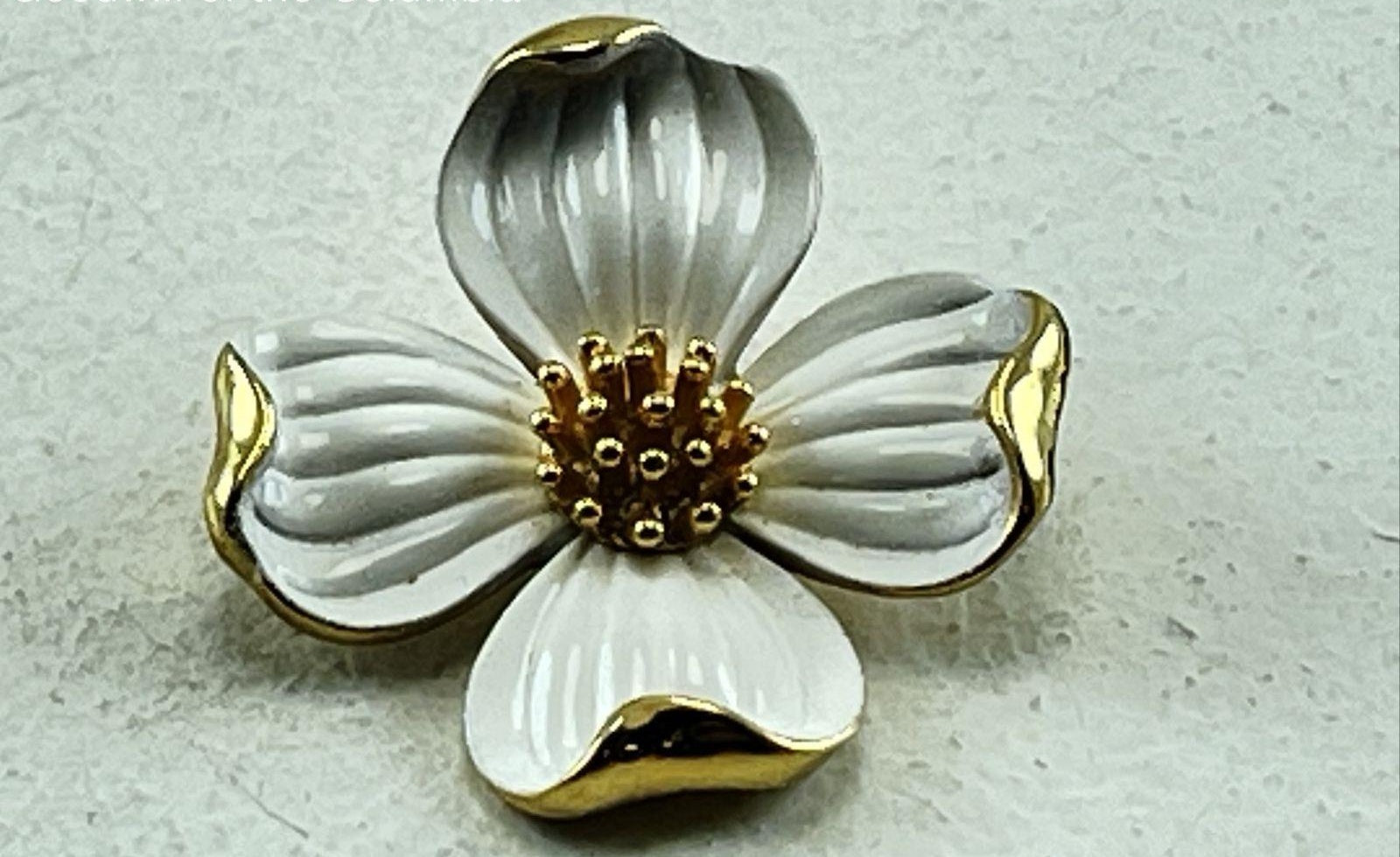 Vintage Crown Trifari White Enamel Dogwood Clip On Earrings Brooch