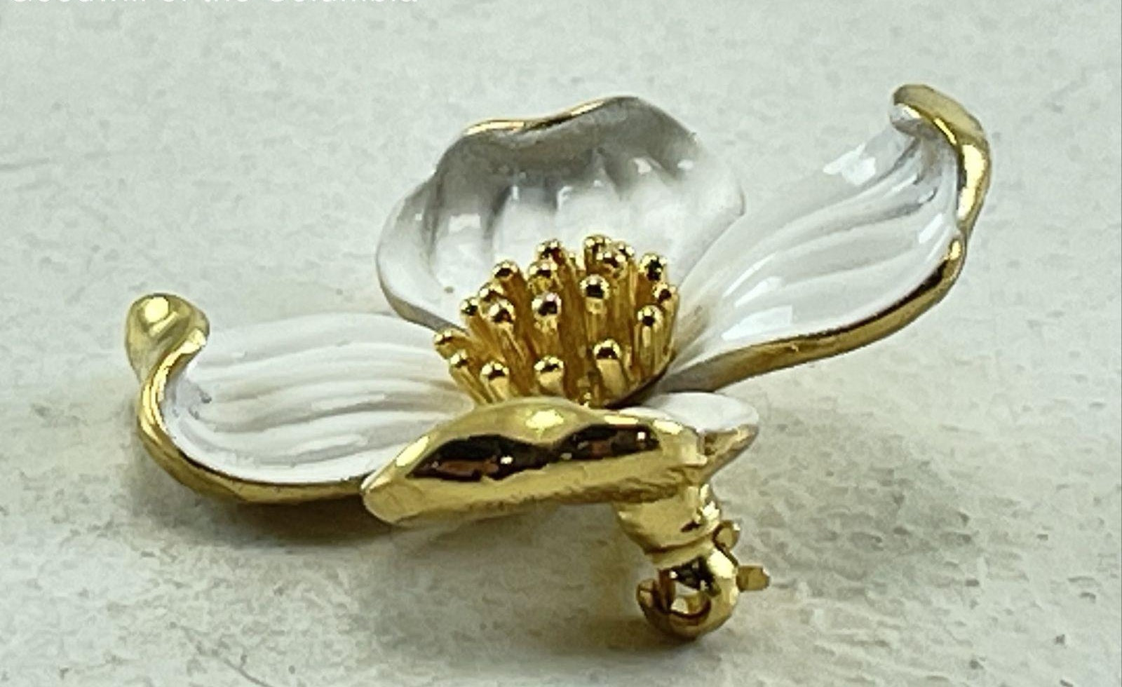 Vintage Crown Trifari White Enamel Dogwood Clip On Earrings Brooch