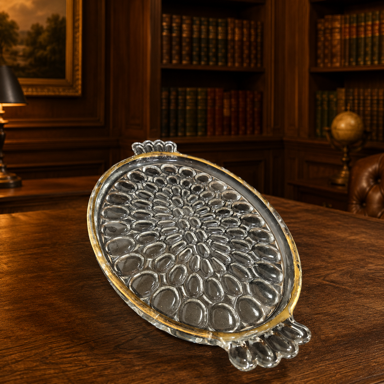 Clear Glass Serving Tray with Fading Gold Ring, 8x13 Inches