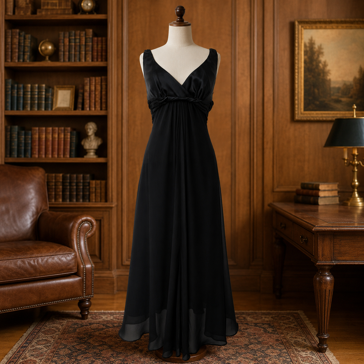 Retro Jones Wear Black V-Neck Twist Pleat Detail A-Line Formal Dress Women 14