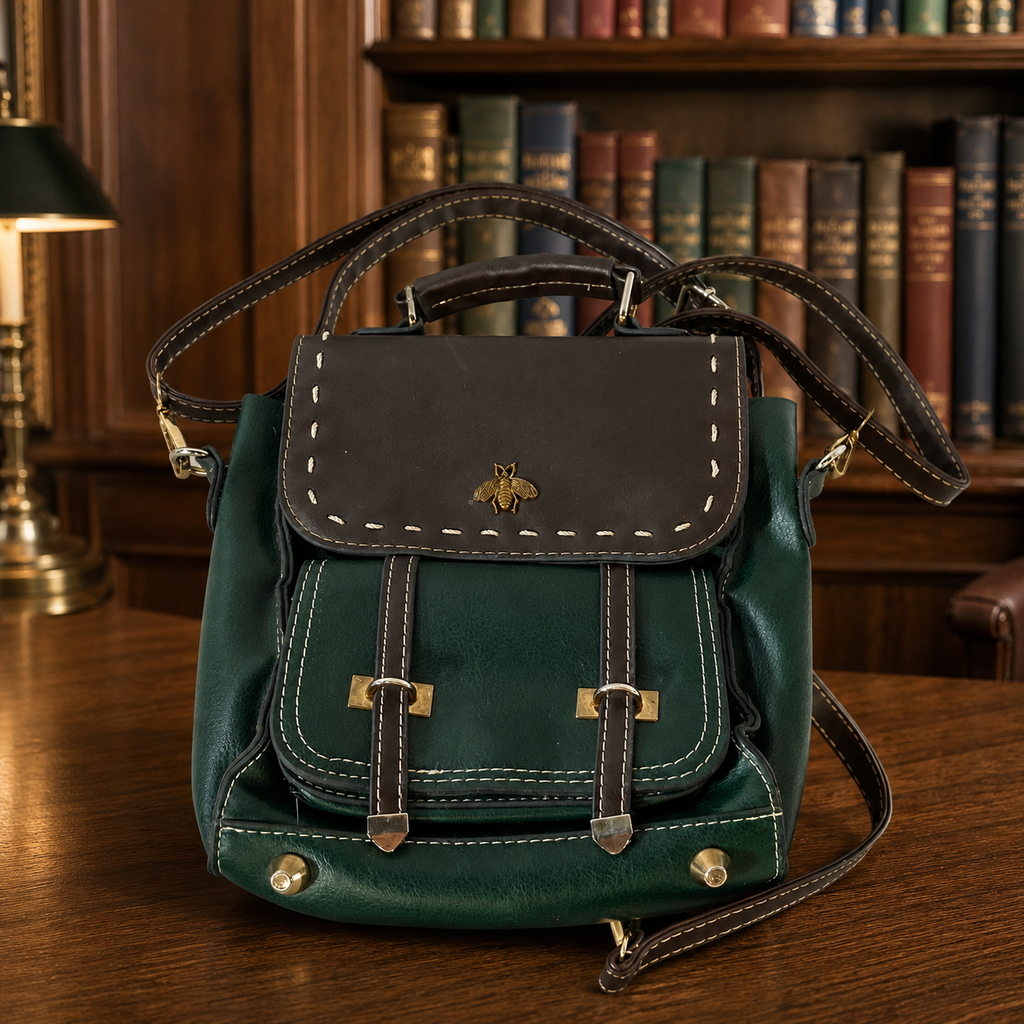 Olives Green Bumblebee Satchel Bag | Convertible Crossbody Backpack Style Handbag